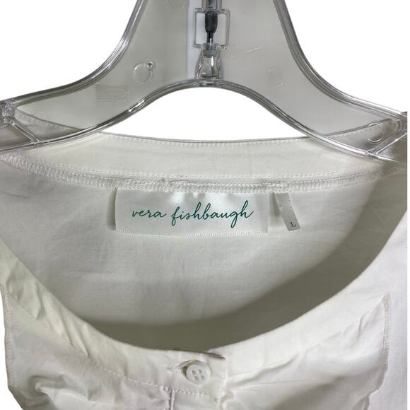 Vera Fishbaugh Blouse Womens Large White Button Down Ruffle Front Classic - Picture 2 of 10